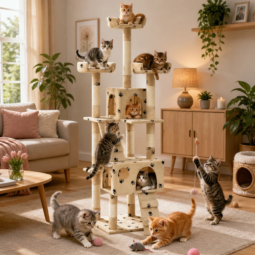 Katzen kratzbaum beige - beige, mit